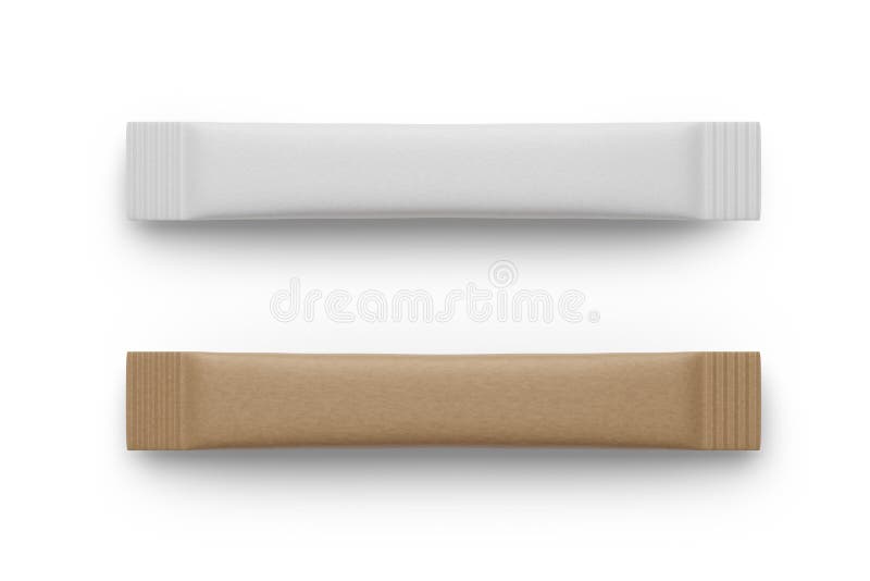 Download Two Sugar Cane Stick Sachet Packs Isolated On White. 3D Rendering Mockup Stock Illustration ...