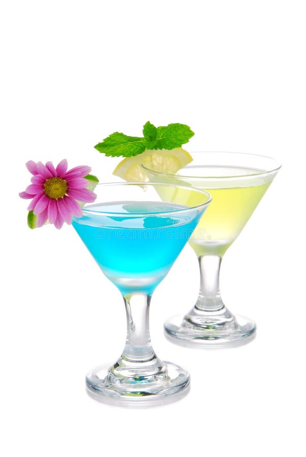Two Summer Martini Cocktails Blue and Yellow Stock Photo Image of