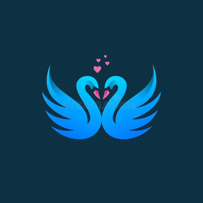Two swan falling in love, blue colors with pink beak