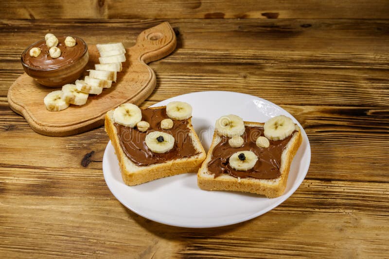 Two Sweet Sandwiches with Delicious Chocolate Hazelnut Spread and