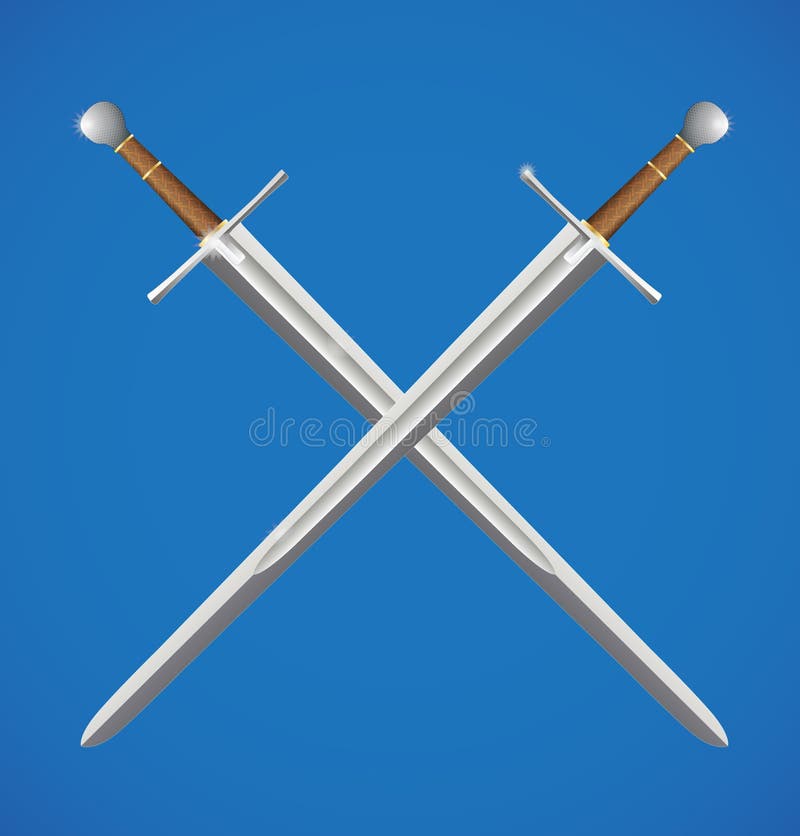 Two Crossed Swords of Gold on White Background