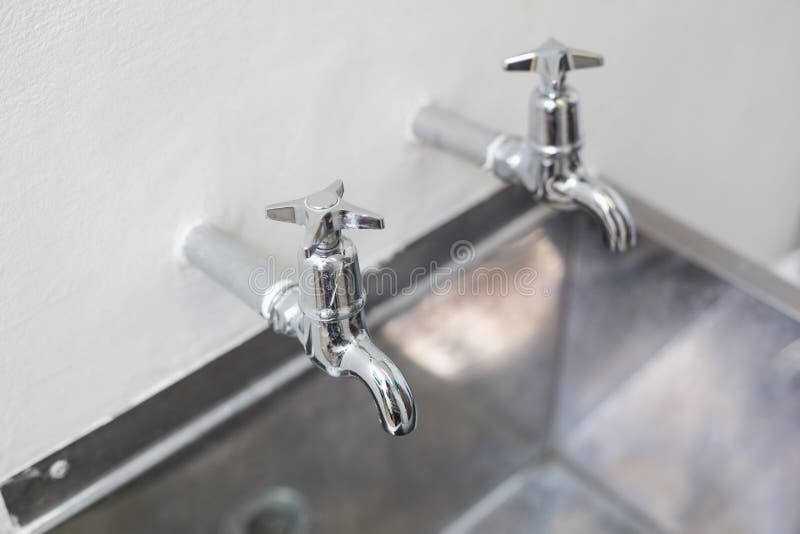 Two Taps and Stainless Steel Kitchen Sink Stock Photo Image of