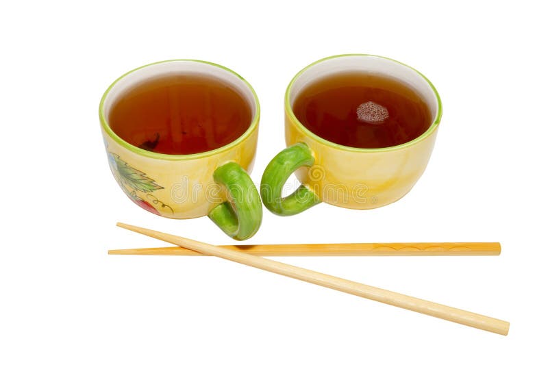 Two Teacups with Tea and Chopsticks Stock Image Image of cafe, liquid