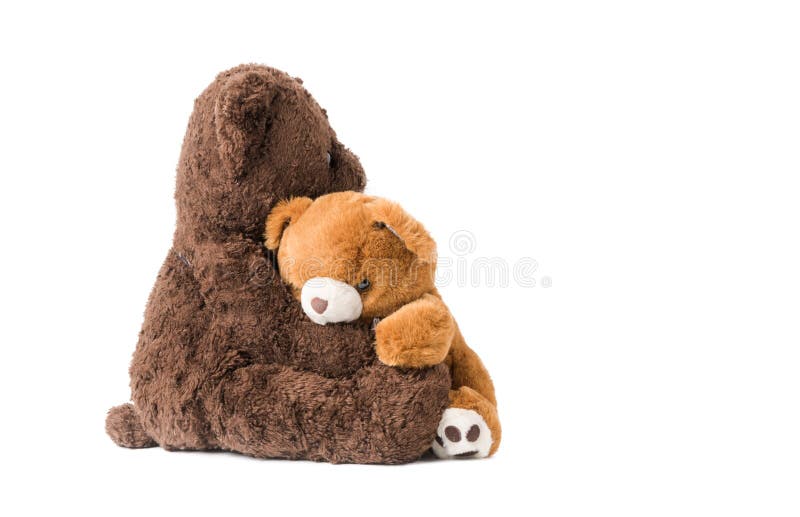 Two teddy bear hugging