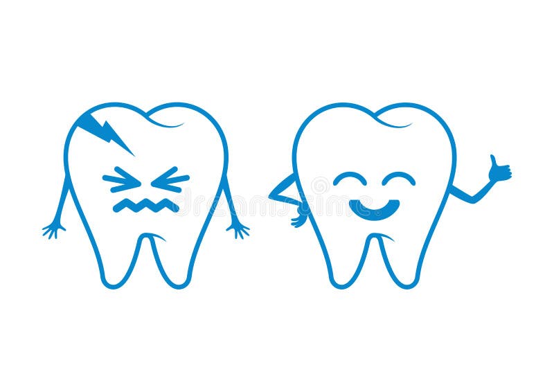 Rotten Teeth cartoon. Bad Teeth cartoon. Happy Tooth Sad Tooth Cards. Two tooths