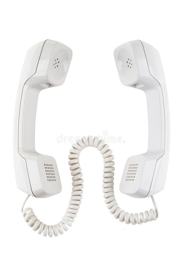 Two Telephones Receivers Connected with a Cable Stock Photo Image of