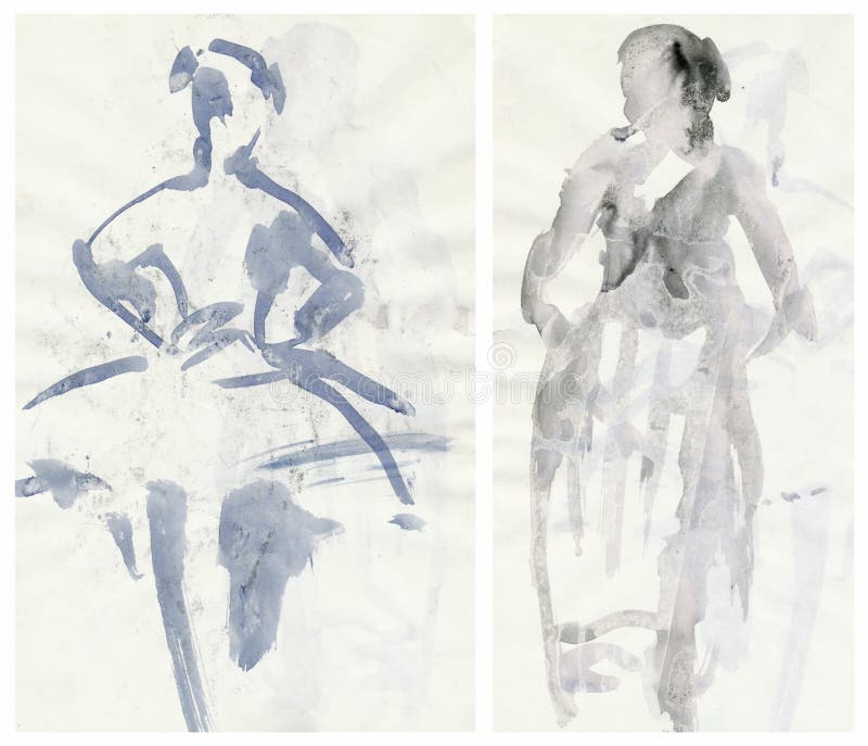 Two Tender Ballerinas, Drawing Stock Illustration - Illustration of ...