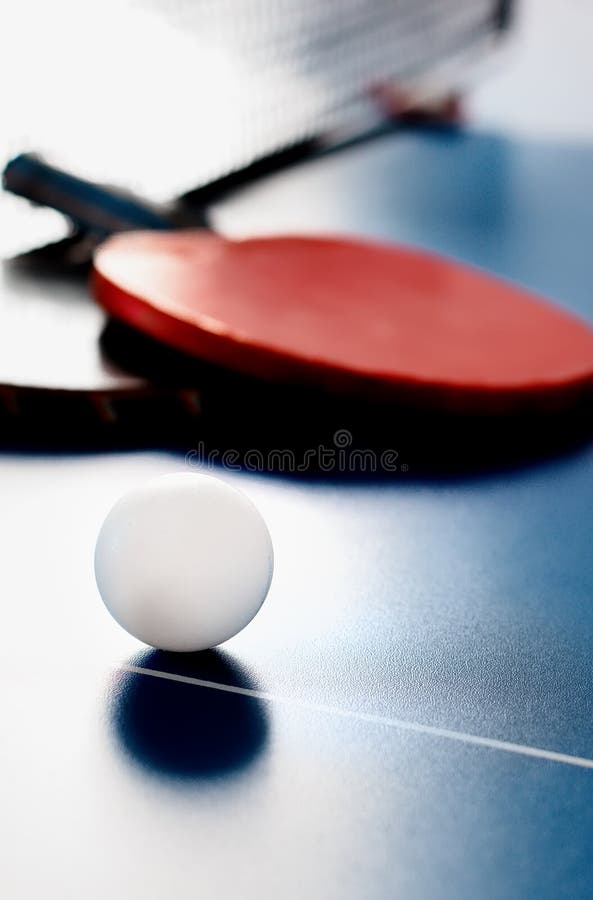 Two Red Pingpong Paddles And White Ball On White Ground Stock