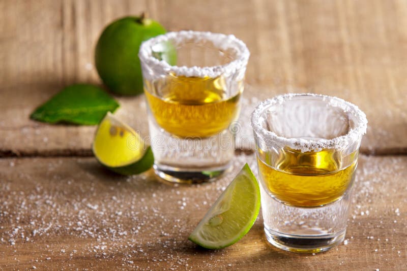Six Tequila Shots In A Row With Lime Slice And Salt Stock Photo - Image ...