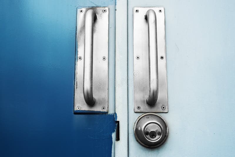 Two Tone Doors Dark Blue And Light Blue With Steel Handle Door Stock