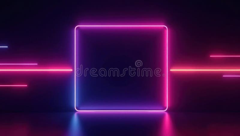 Two toned neon square, blurred motion streaks, black backdrop , digital, overlay vector illustration
