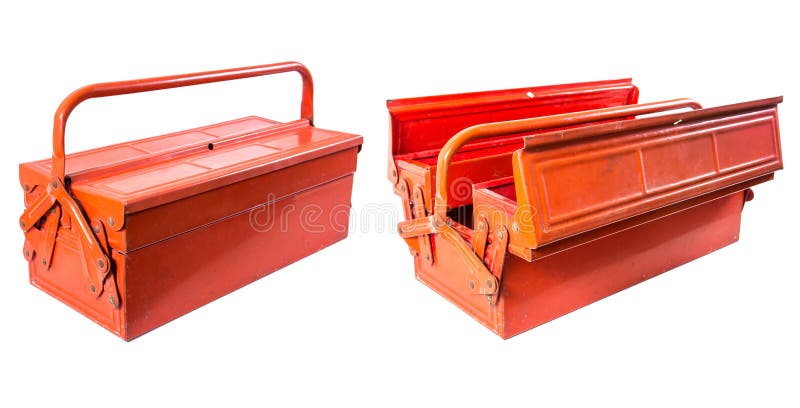 It is two tool box isolated on white background. Metal toolbox isolated