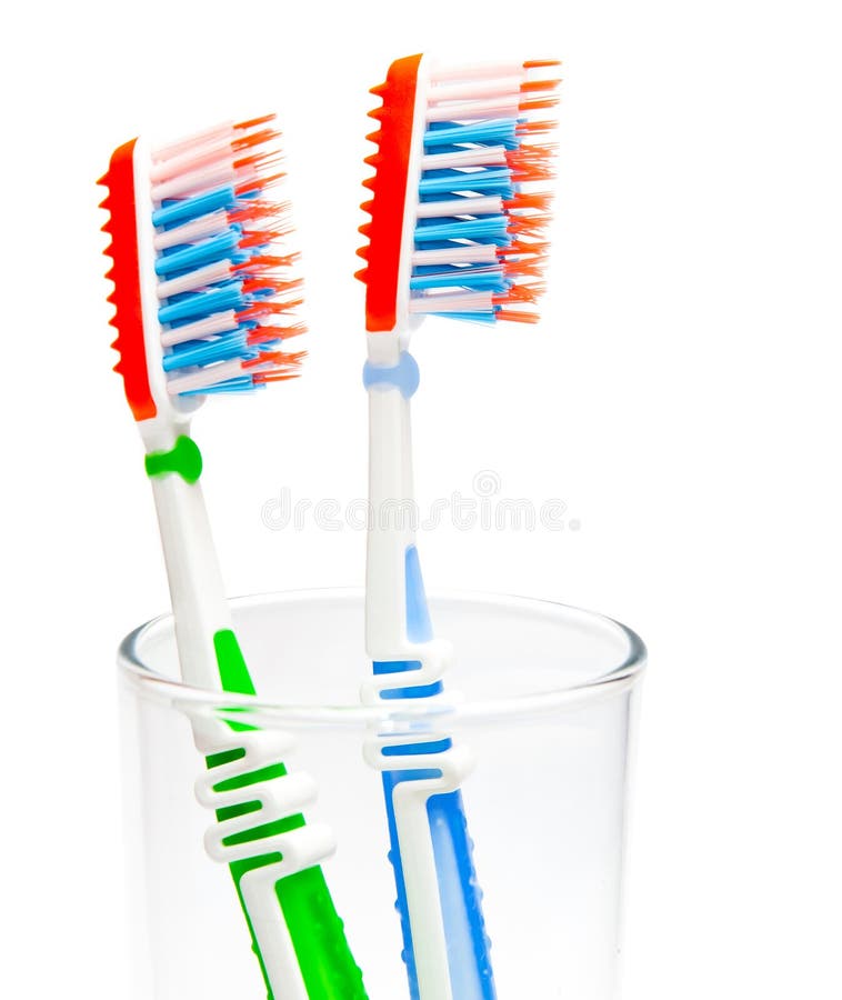 Two Toothbrushes in a Glass Beaker Stock Photo Image of plastic