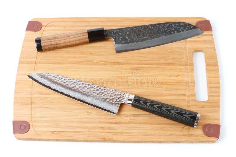 Two Top Grade Japanese Knives on Cutting Board Stock Photo Image of