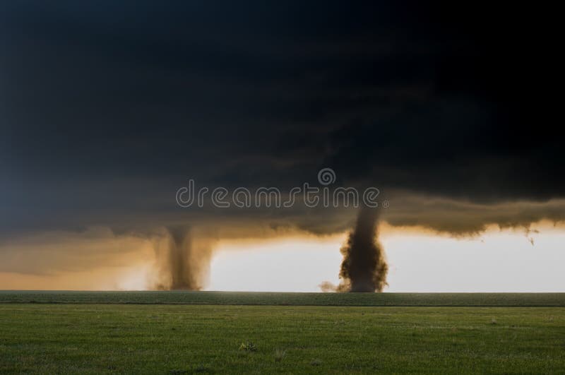 Two tornadoes touch down simultaneously in the plains of eastern Colorad..