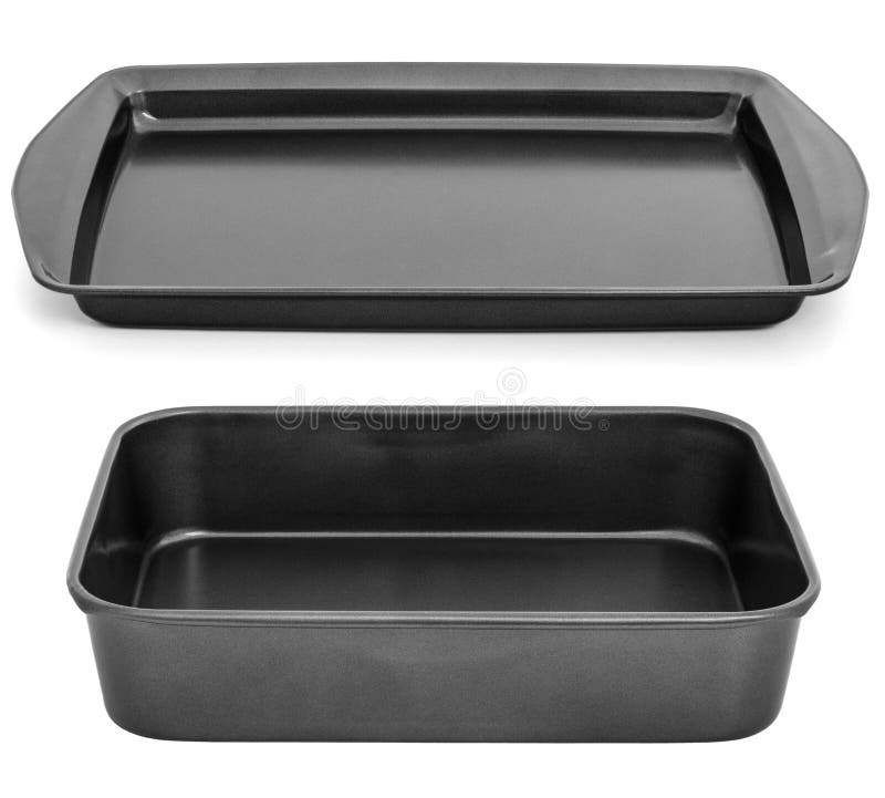 Two Tray for Oven / Empty Baking Tray Isolated on White Backgro Stock