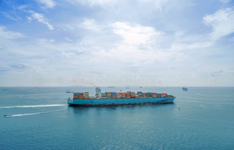 Two Tug Boat Towing Cargo Container in Warehouse Harbor at Thailand