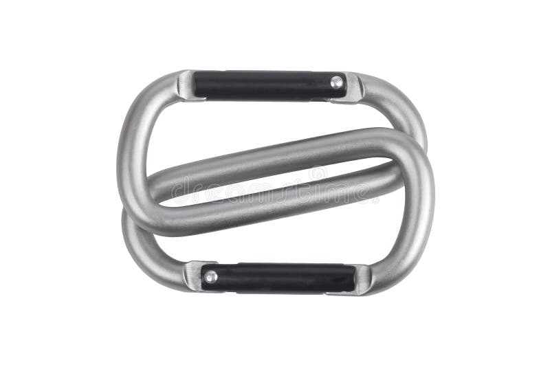 Two united grey climbing carabiner on a white background royalty free stock image Two united grey climbing carabiner on a white background royalty free stock image