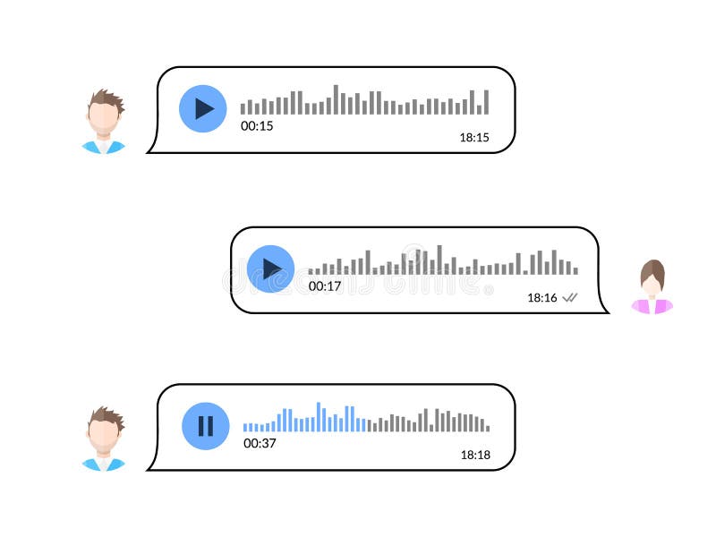 Two Users Conversate Using Voice Messages. Audio Message Communication. Stock Vector