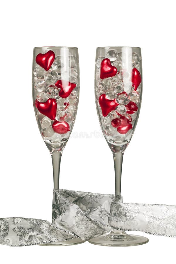 Two valentine champagne glasses