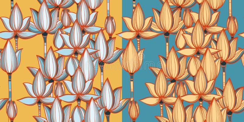 Two variants of seamless vector pattern with lotuses