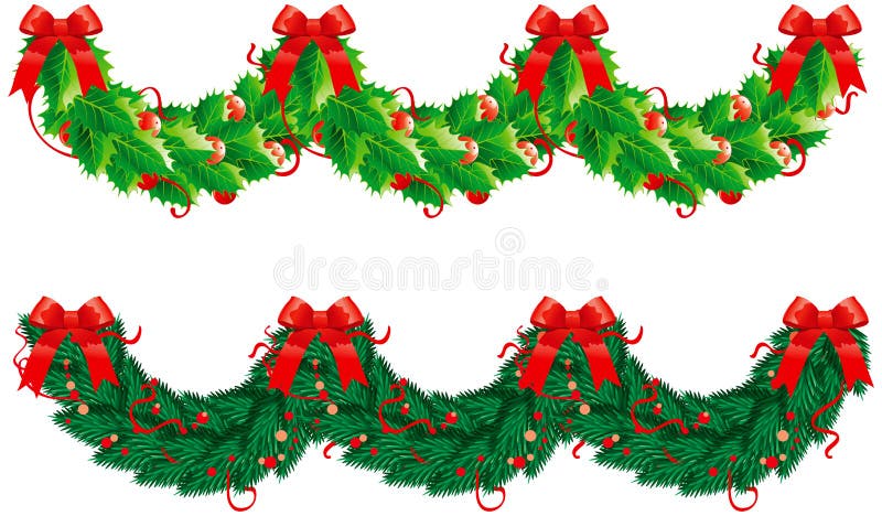 Vector holly and fir garlands for christmas decoration in form wave. Vector holly and fir garlands for christmas decoration in form wave