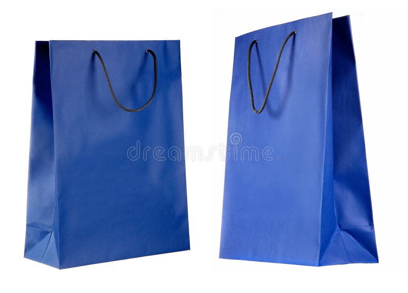 Two views of blue paper bag