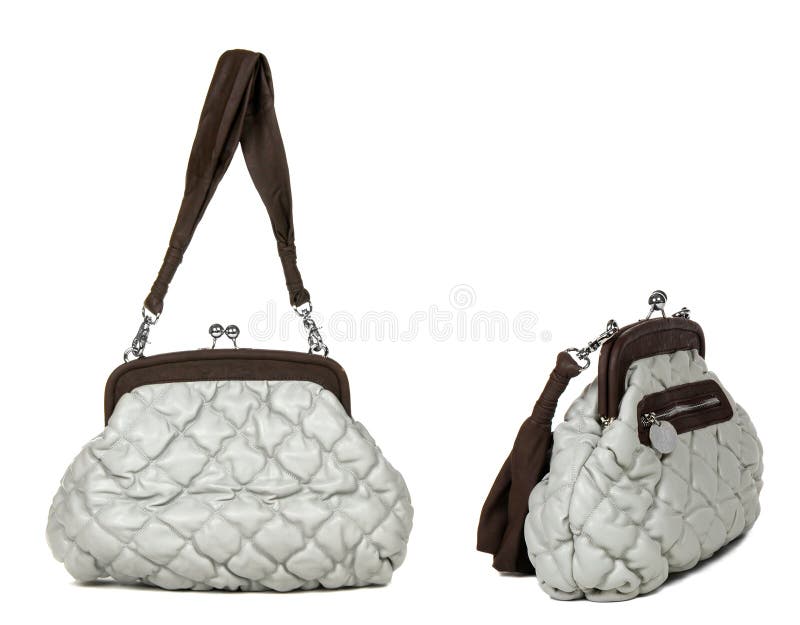Two views of grey women bag