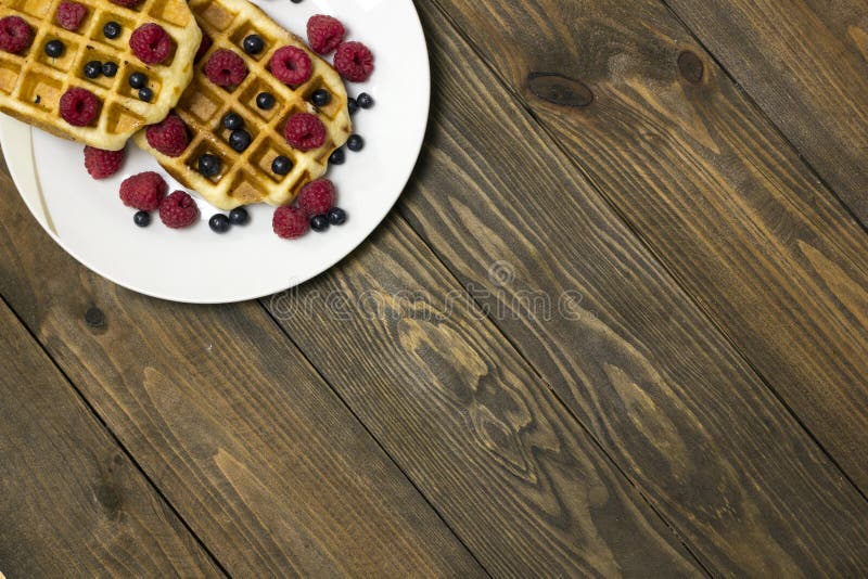 Two waffles on a white plate royalty free stock images