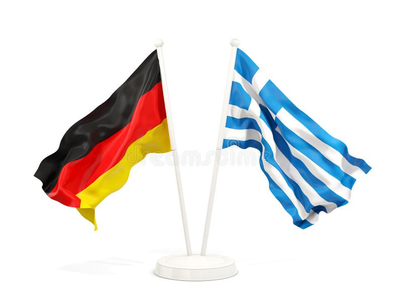 Two waving flags of Germany and greece royalty free illustration
