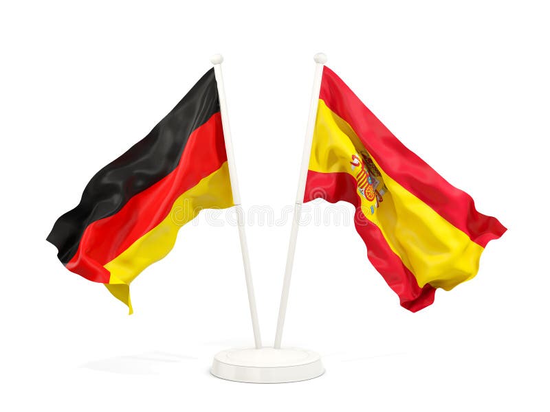 Two waving flags of Germany and spain stock illustration