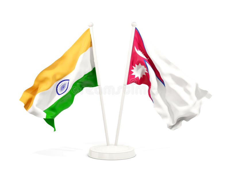Two waving flags of India and nepal isolated on white vector illustration