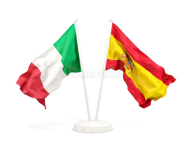 Two waving flags of Italy and spain vector illustration