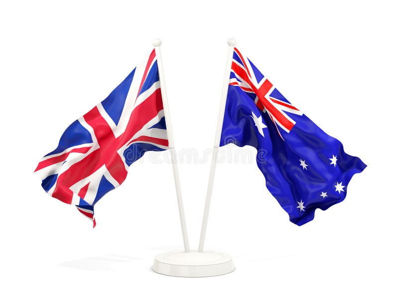 Two waving flags of UK and australia royalty free illustration