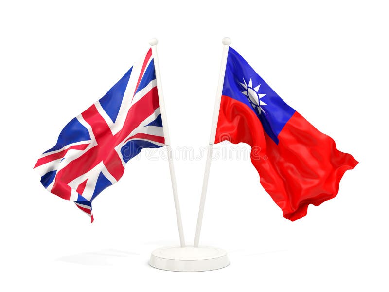 Two waving flags of UK and Taiwan isolated on white vector illustration