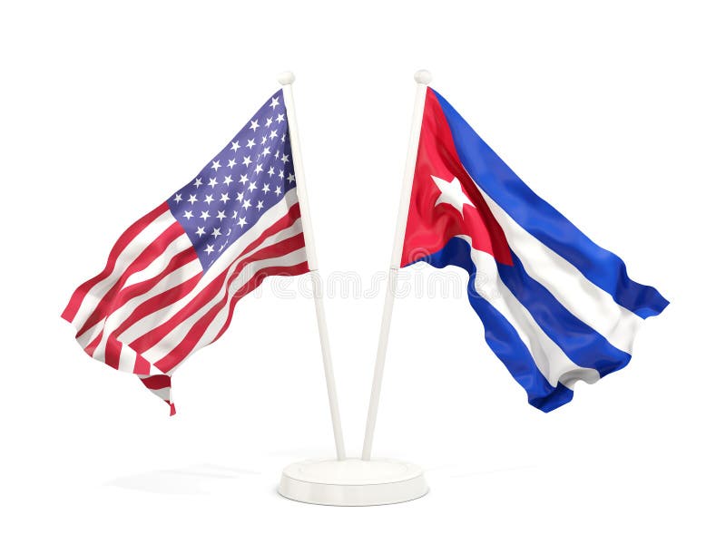 Two waving flags of United States and cuba royalty free illustration