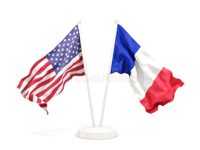 Two waving flags of United States and france stock illustration
