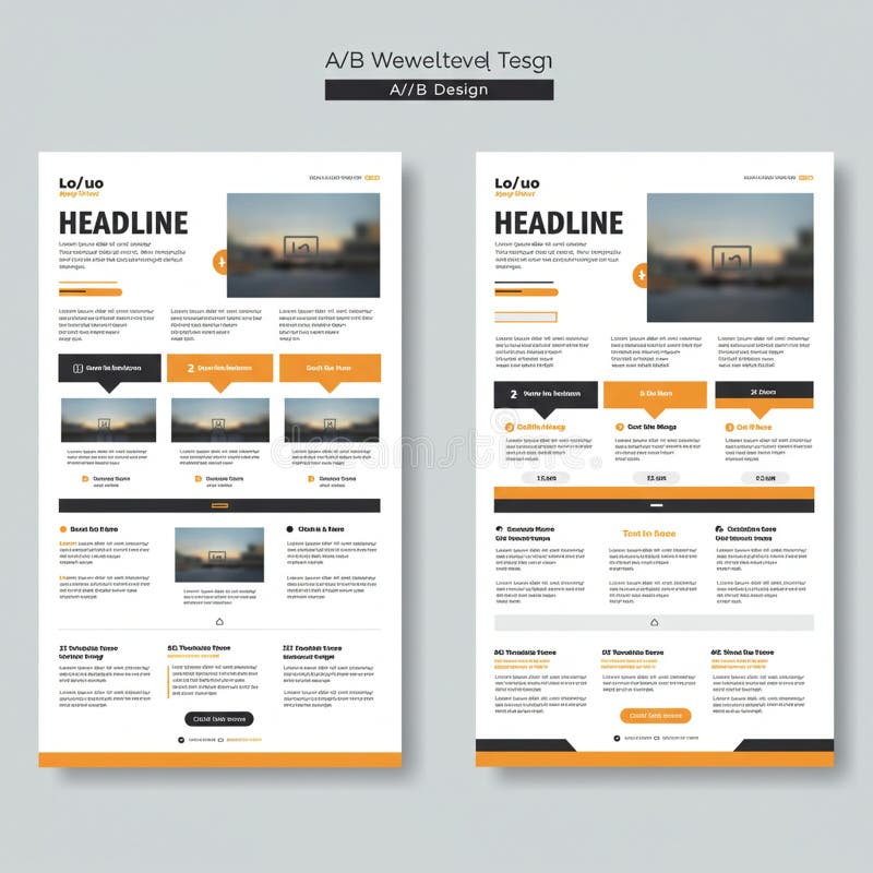 Two web design templates are displayed side by side, labeled \'A B Design. \' Both vector illustration