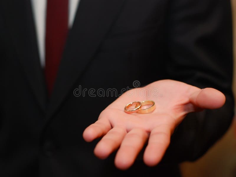 Two wedding rings, man s palm