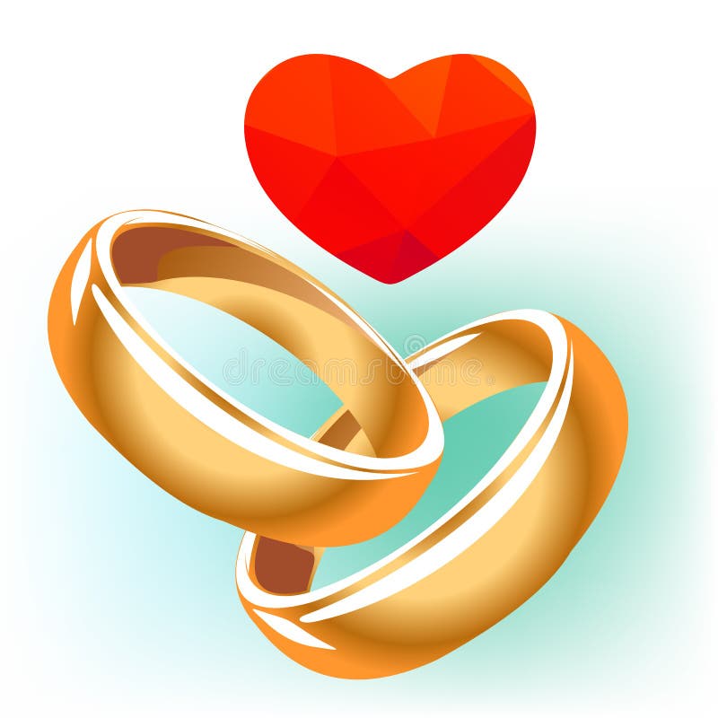 Red heart and two rings stock vector. Illustration of golden - 74536691