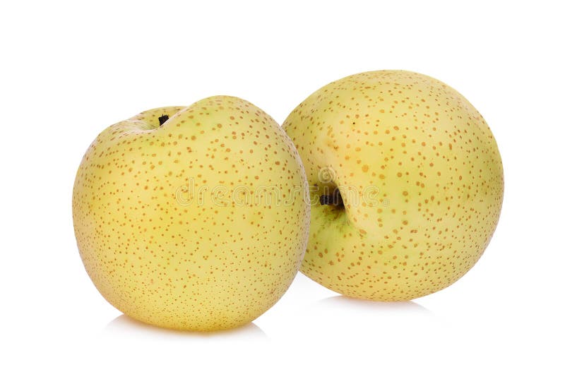 Two whole green diamon pear cuiyu pear isolated on white