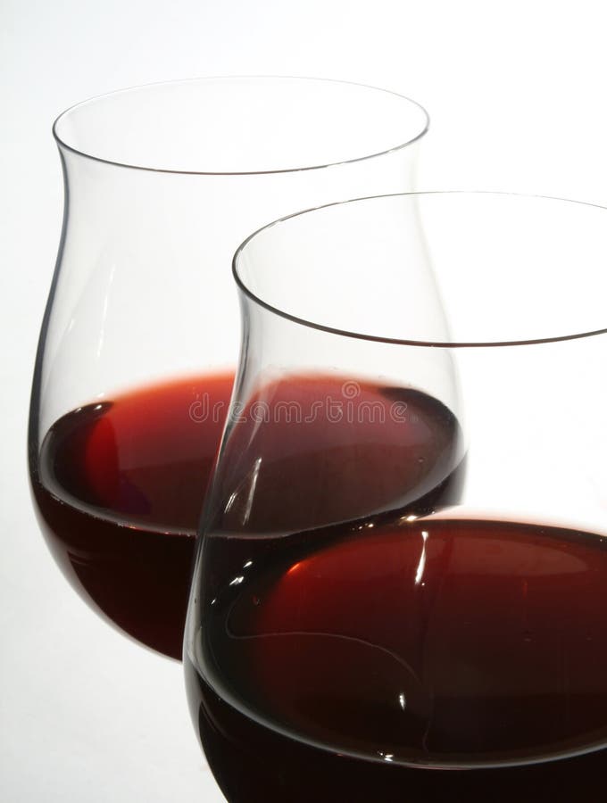 Two wine glasses with red wine