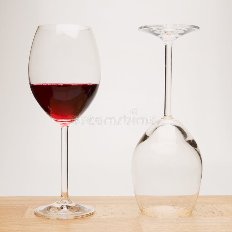 Two wine glasses on wood stock photos
