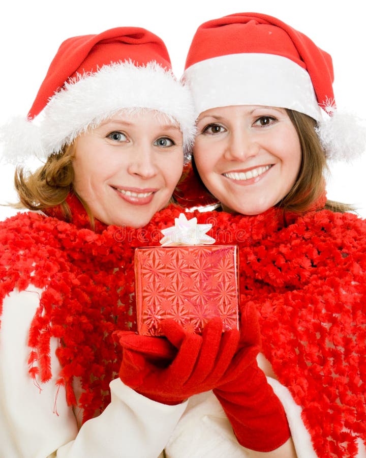 Two woman with Christmas presents