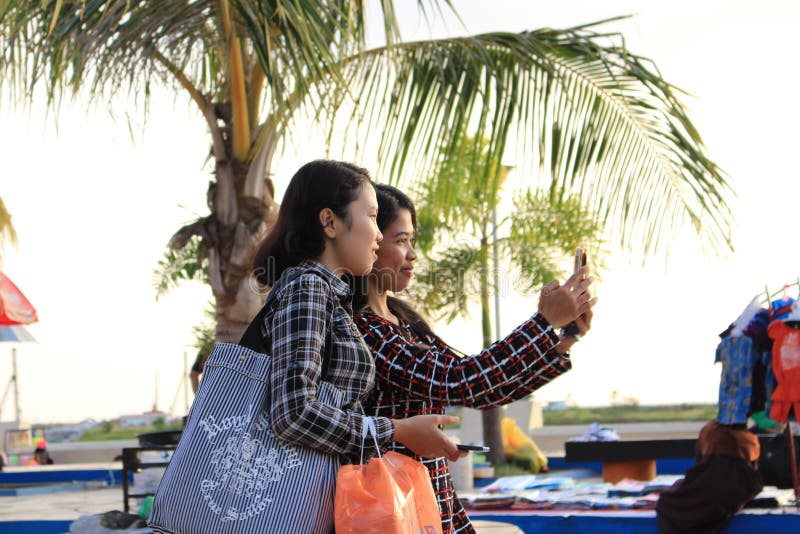 Two women taking selfie royalty free stock images