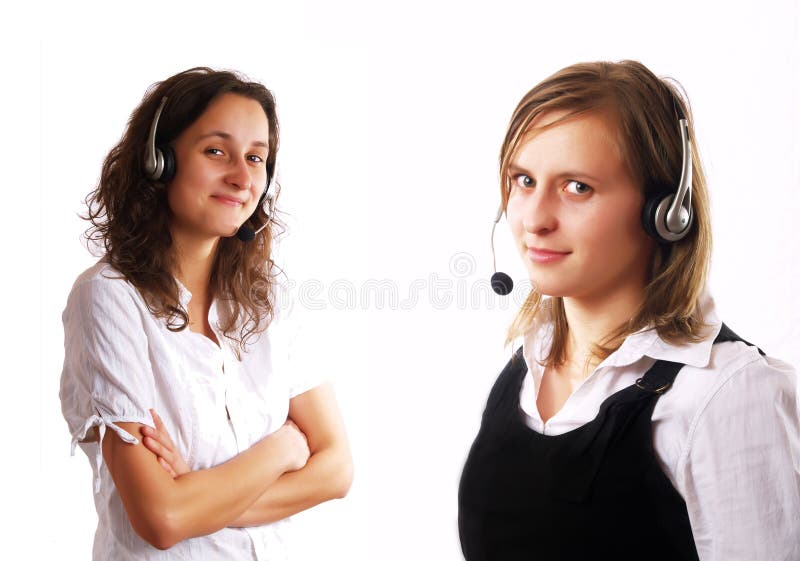 Two women wearing a headset