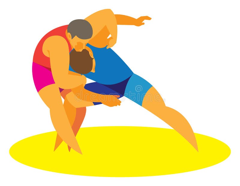 Two Wrestlers Wrestling Involved in the Fight Stock Vector