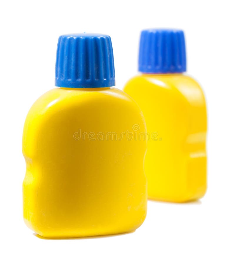 Two Yellow Bottles Paint Isolated White Background Stock Photos Free