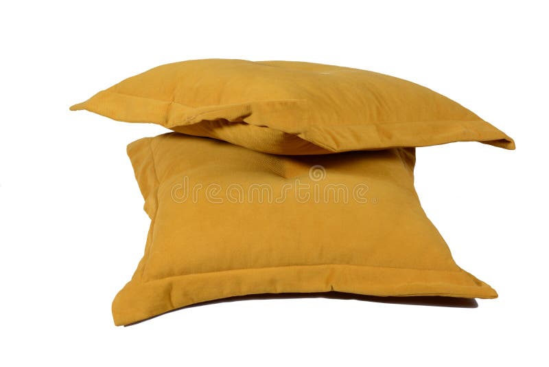 Two Yellow Cushions for the Sofa. Isolated on White Copy Space Stock Photo Image of comfort