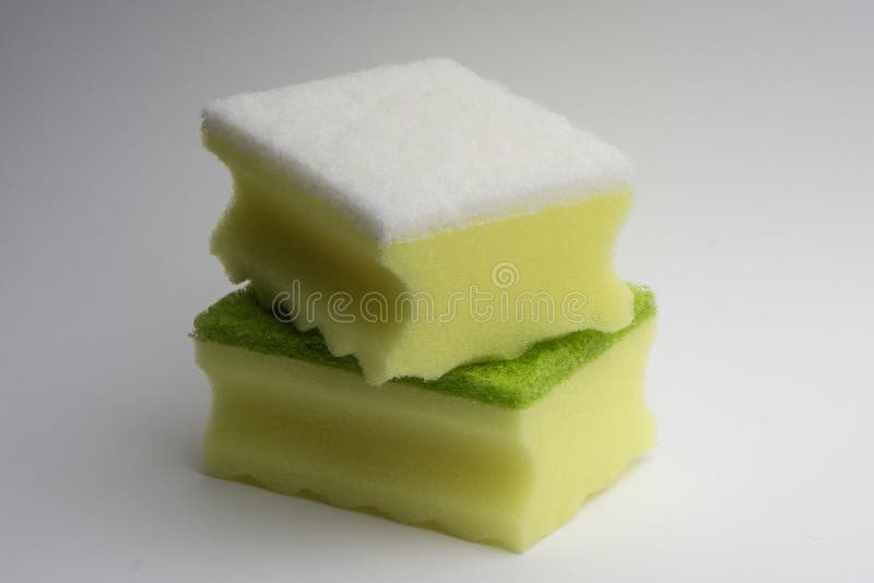Two Yellowgreen Foam Sponge for Washing Dishes on a White Background Stock Image Image of